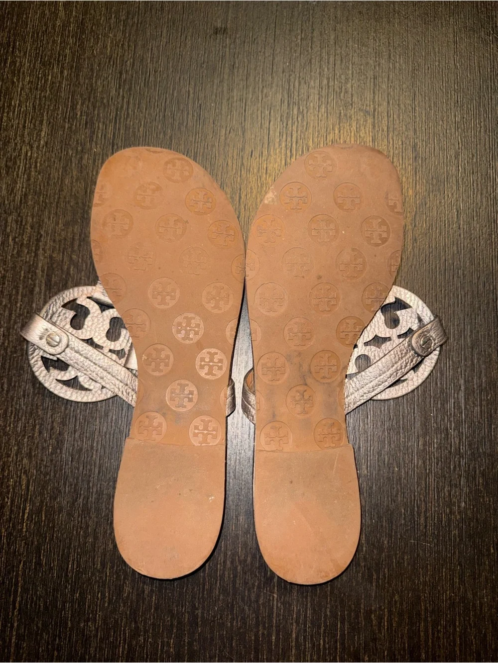 Tory Burch Metallic Taupe Miller Logo Thong Sandals